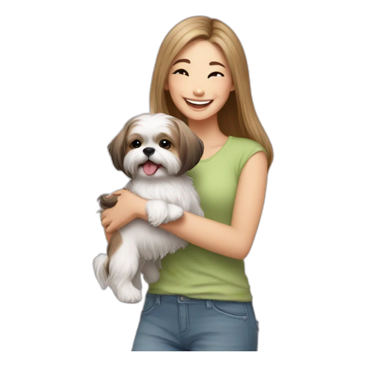 happy girl carrying happy Shih Tzu sticker