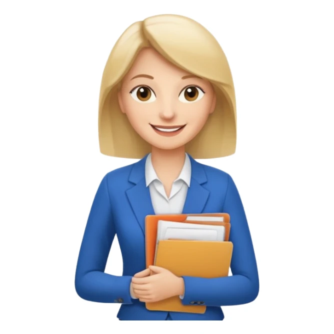 business woman with file folder and documents sticker