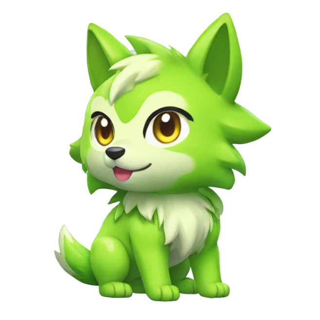 Cute Colorful Shiny Chibi Lime-Green Fakémon-Wolf-Pokémon Full Body sticker