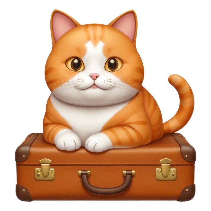 A chubby cat sitting proudly next to a neatly packed suitcase. sticker