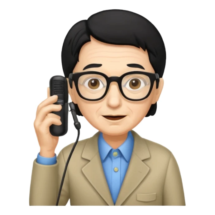 Un locutor de radio,edad avanzada,  pelo negro, con gafas, sticker