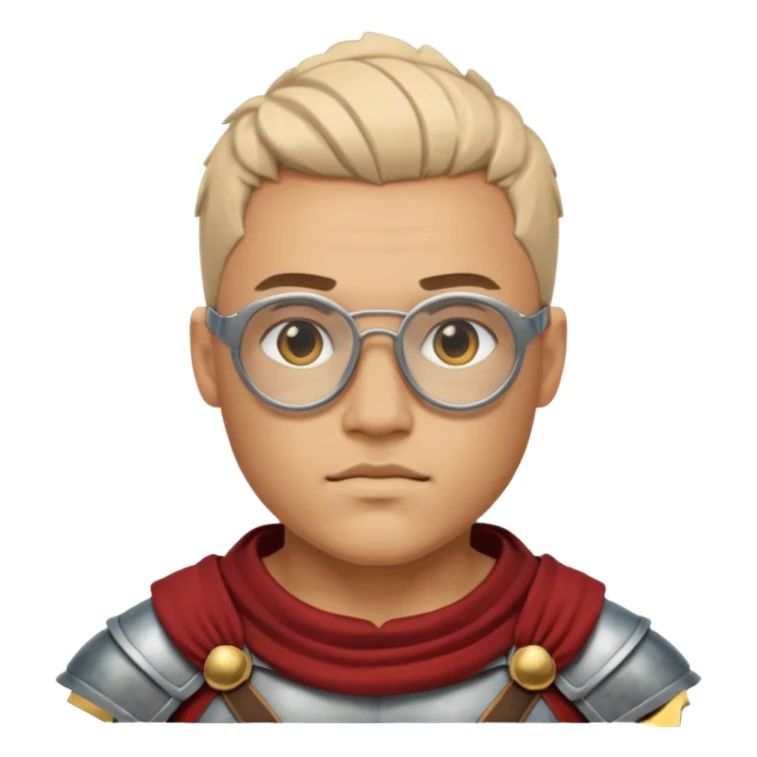 Xeko, wearing gladiator cloth, big round glassed sticker