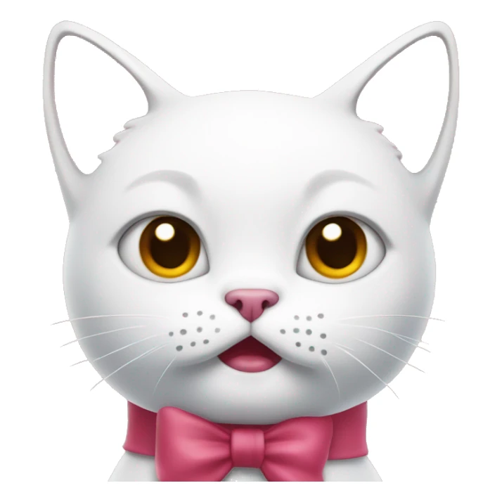 A white cartoon cat hello k with a red bow on its left ear, looking disgusted, a pink liquid out of his mouth sticker