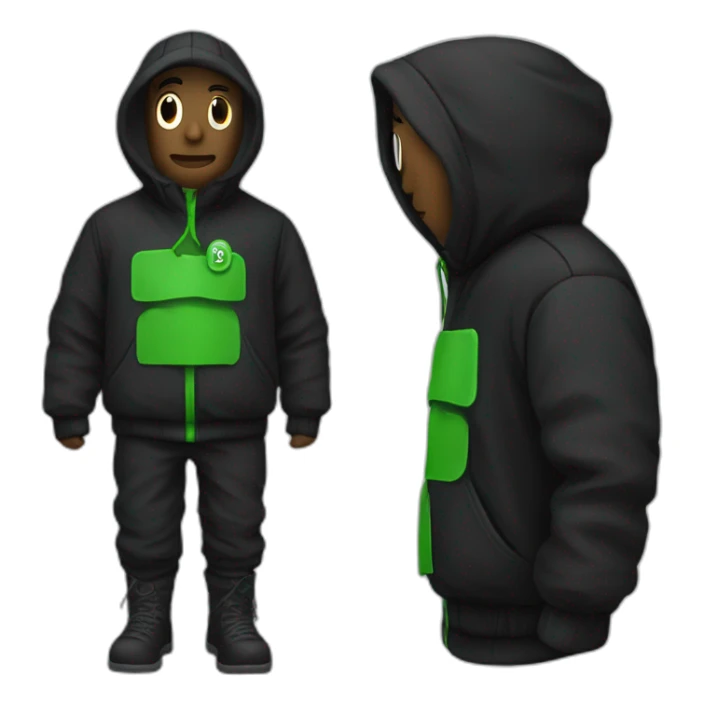 Homme noir qui porte une cagoule avec inscription verte sticker
