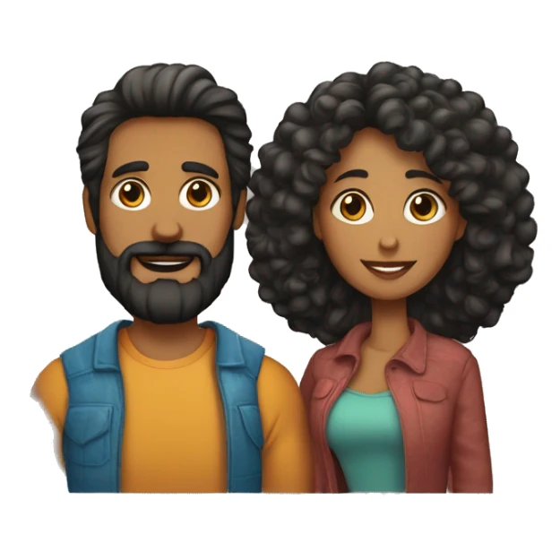 Pareja hombre barba y mujer pelo largo con perro pelo negro  sticker