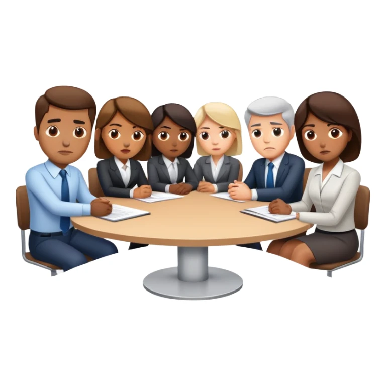 business people sitting around a table unhappy with my work sticker