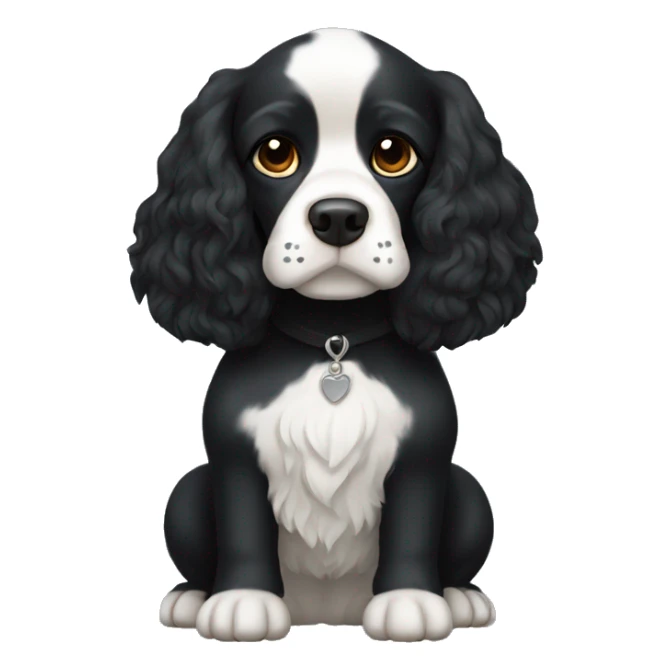 Small completely black king spaniel with white on chest sticker