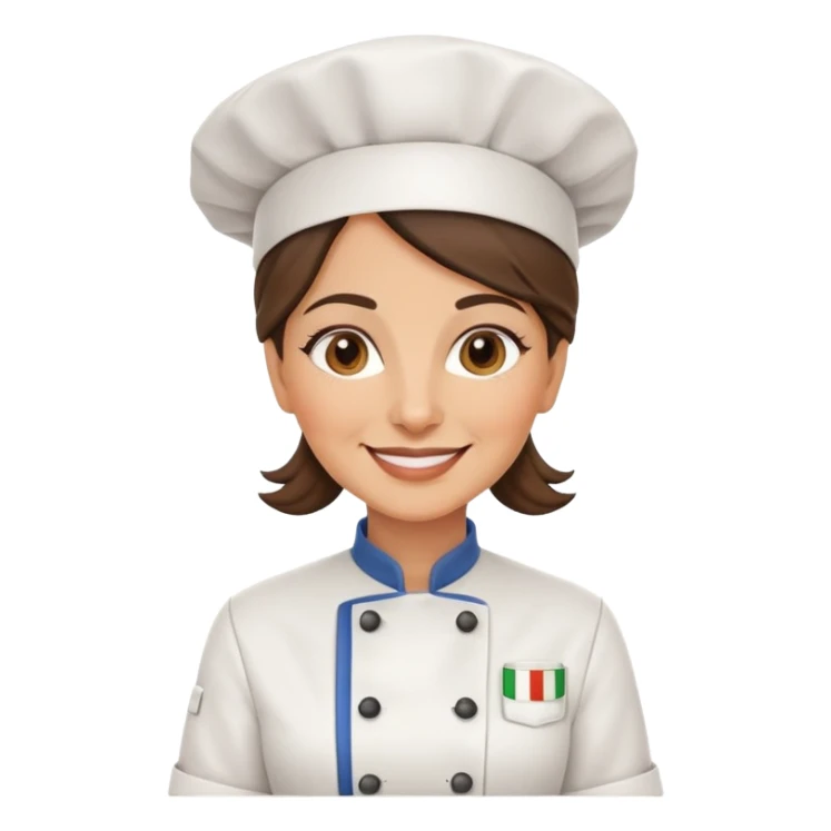 Italian woman chef in her 40's smiling wearing a chef uniform sticker