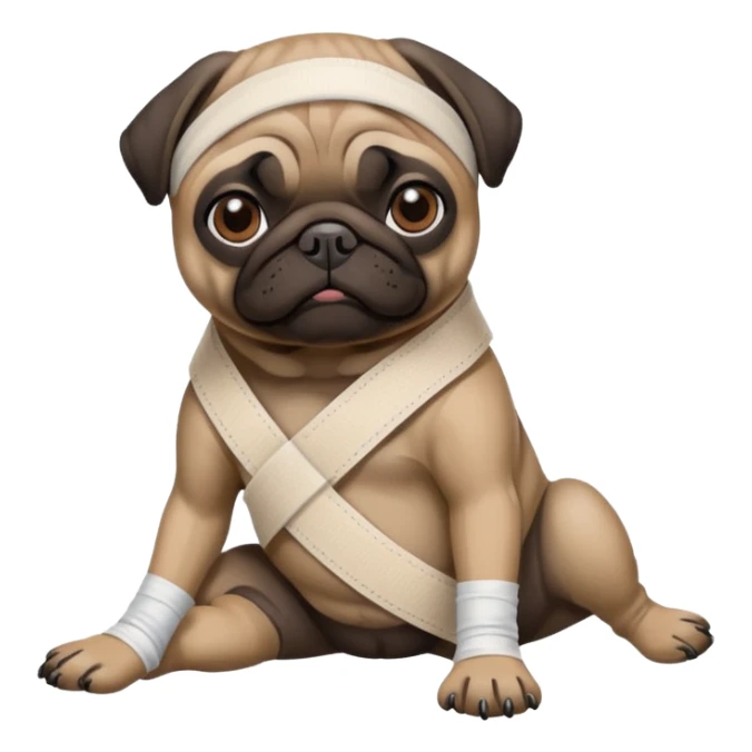 Dark face Pug with a broken left leg in bandage on its leg sticker
