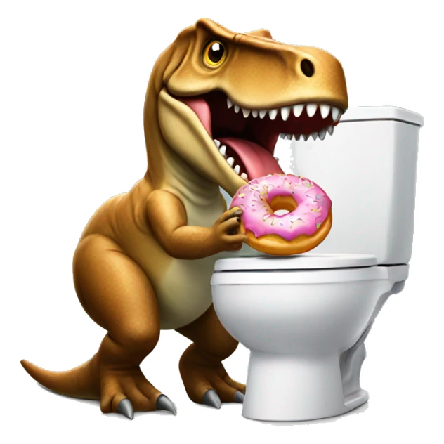 Trex on a toilet eating a donut sticker