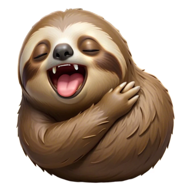 Cinematic Cute Yawning Sloth Portrait Emoji, Head tilted slightly with a dramatic, wide-open yawn, showcasing a languid, cuddly form with drowsy, half-closed eyes and an open, relaxed mouth, Simplified yet irresistibly adorable features, highly detailed, glowing with a soft, cozy glow, high shine, relaxed yet expressive, stylized with a dash of whimsical sluggish charm, soft glowing outline, capturing the essence of a drowsy yet affectionate sloth that appears ready to stretch out for a long nap! sticker