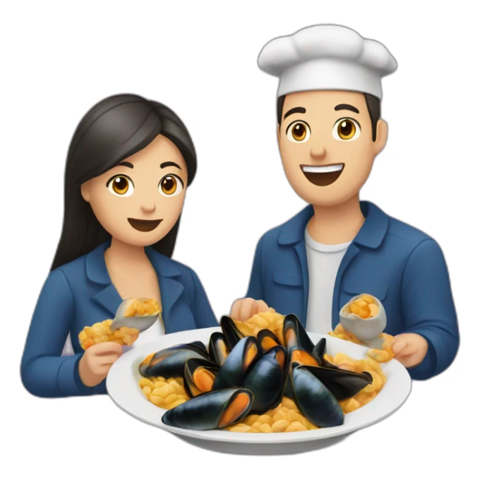 Couple eat mussels with them pigeon sticker
