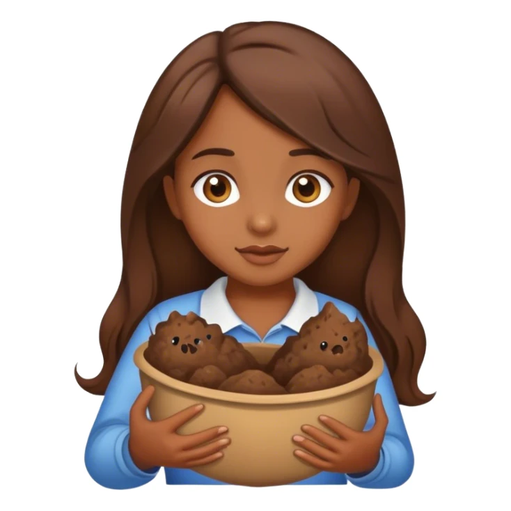 brown haired girl holding poop sticker