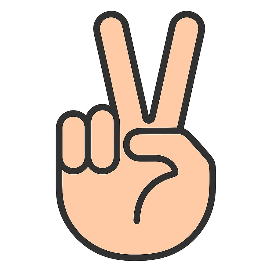 A hand making the peace sign viewed from the back (dorsal side), in a clear icon style with transparent background. sticker