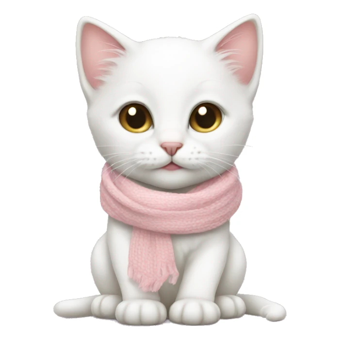 White kitten wearing a baby pink scarf  sticker