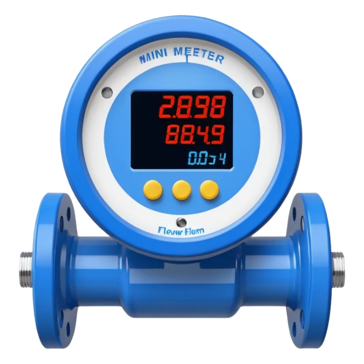 Mini caudalímetro color azul con brida y el medidor tipo digital sticker