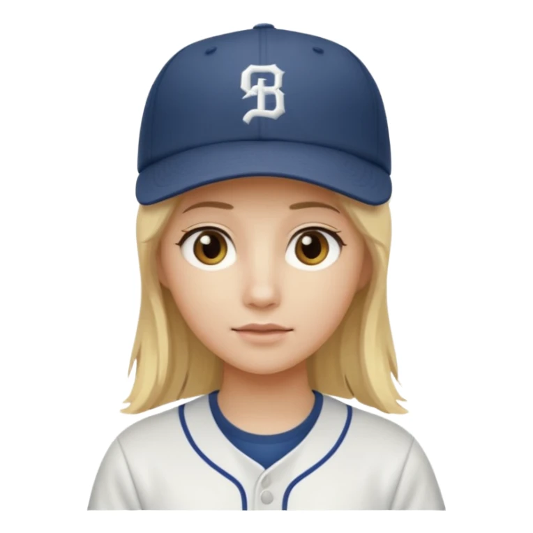 Blonde medium long hair, hazel eyes, white skin, baseball cap sticker