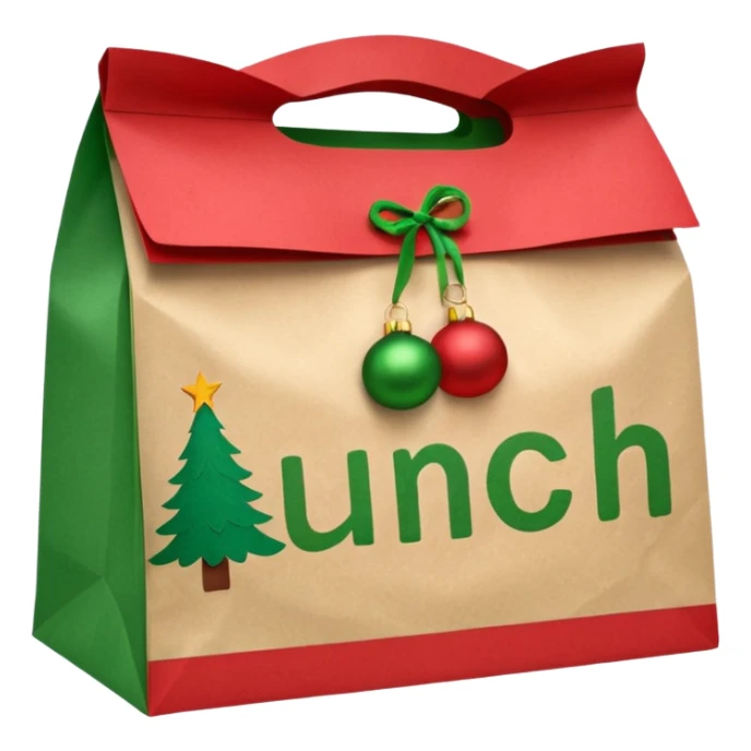 christmas paper lunch bag with the word lunch on it sticker