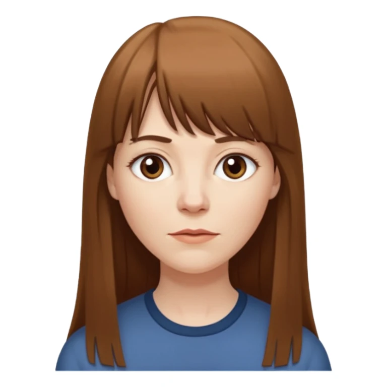 middle age pale skinned white female with long straight brown hair and bangs sticker