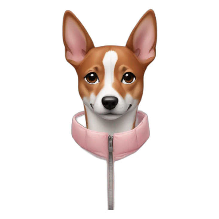 Japanese girl and basenji in light pink puffer jacket sticker