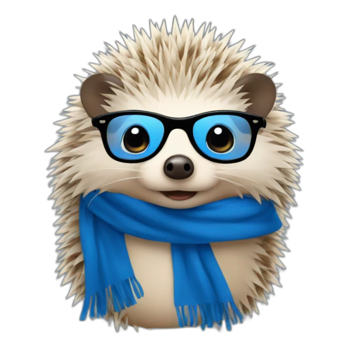 hedgehog with long blue scarf and black glasses sticker