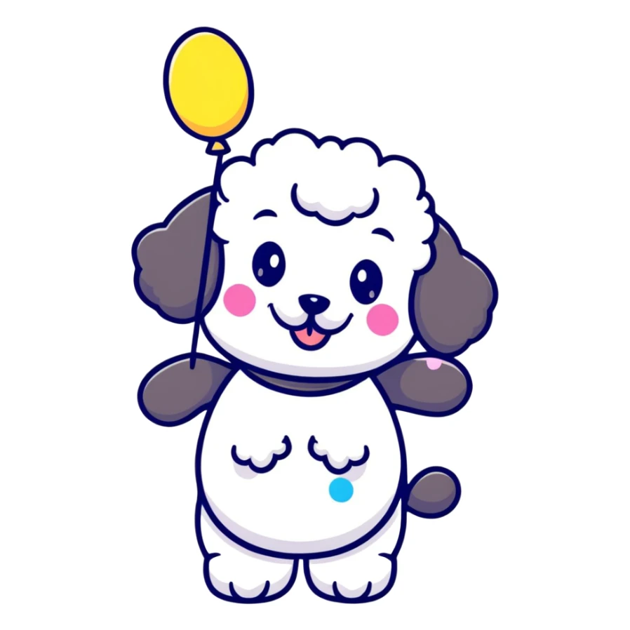 smiling poodle holding a confetti sign board, cheeks blushing sticker
