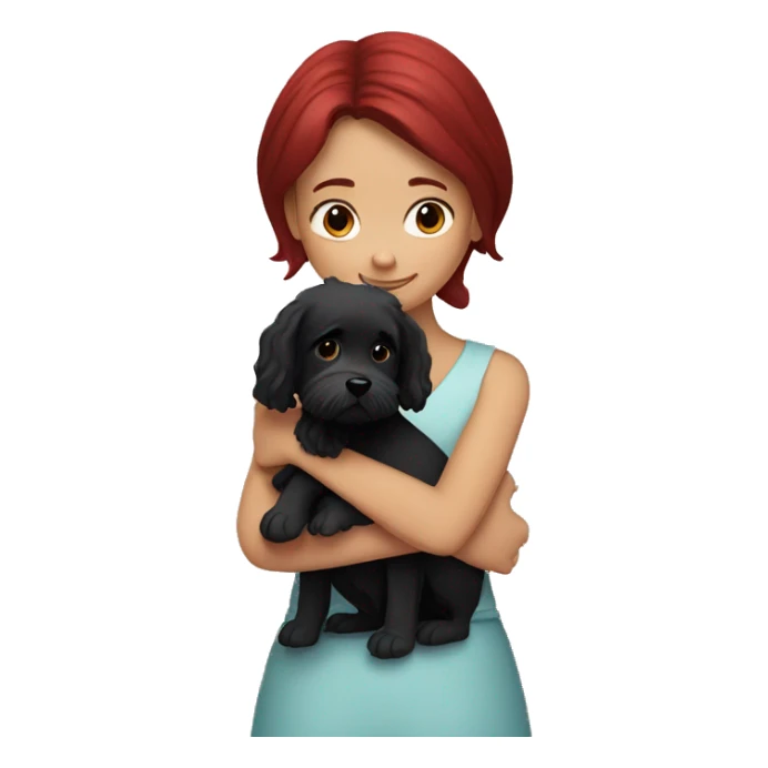 Dark red hair girl hugs  her maltese black dog sticker
