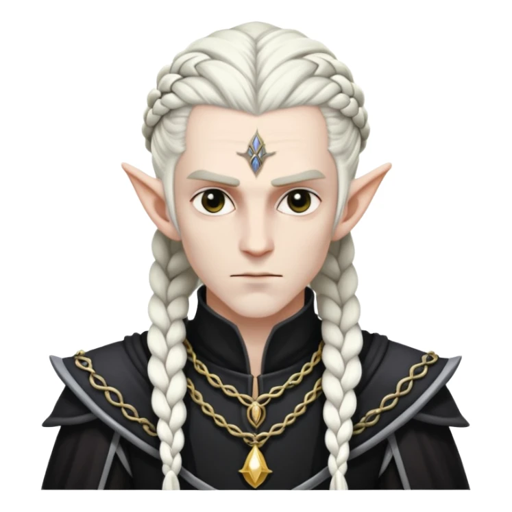 a dark elf king wearing black and white royal garb with his hair braided  sticker