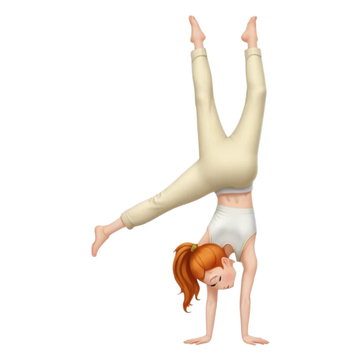 Ginger Girl one head side view handstand in cream pants sticker