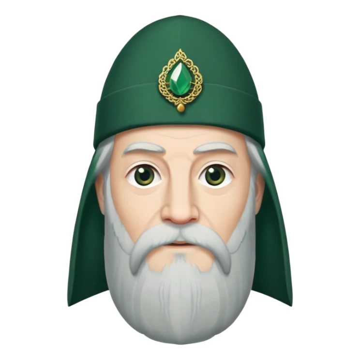albus dumbledore with very long beard with dark green turkish fez cap and decorative motifs without gem sticker