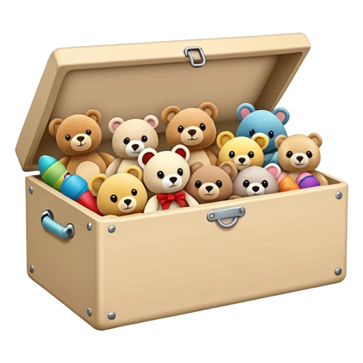 Beige toy box filled with toys and stuffed animals  sticker