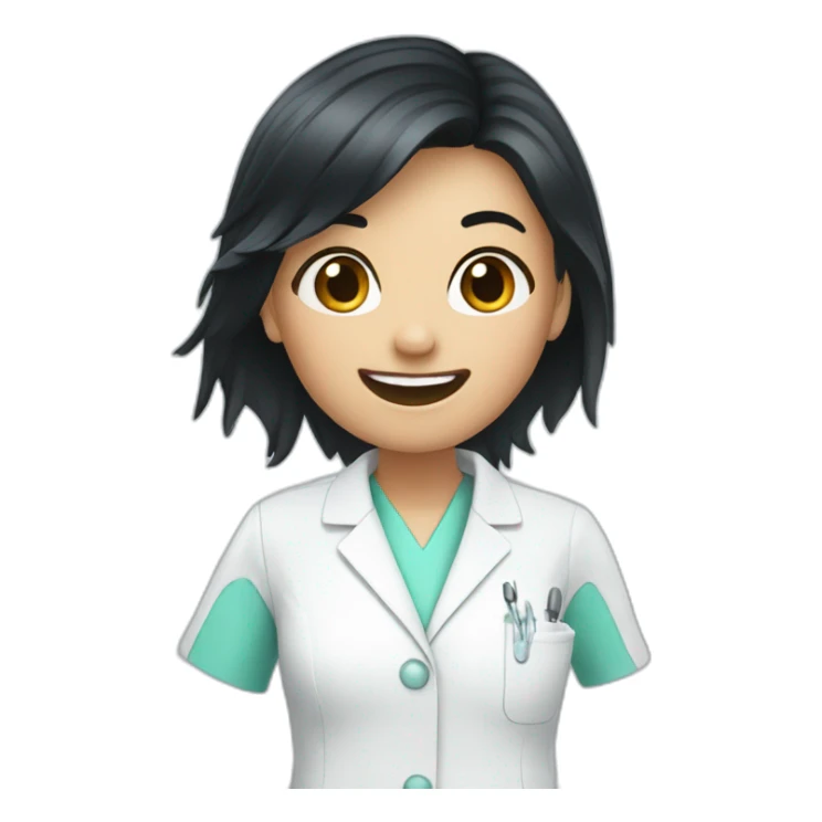 Smart dentist girl waving black hair sticker