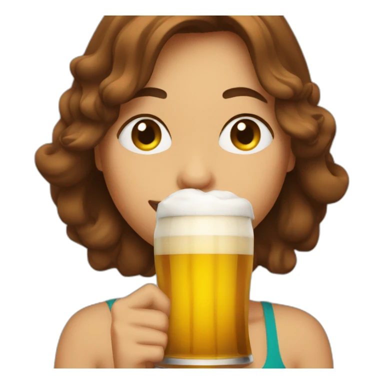 a woman with wacky brown hair drinking a beer sticker