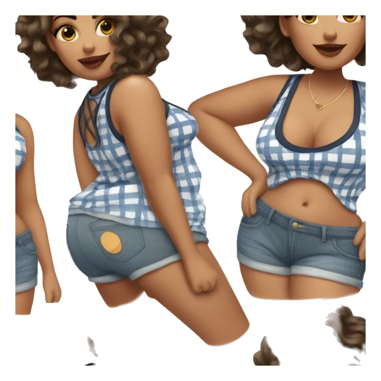 Curvy latina with plaid shorts and a striped top  sticker