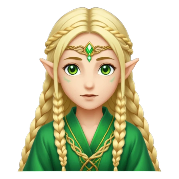 mystic elf, long golden braid, glowing runes on robe sticker