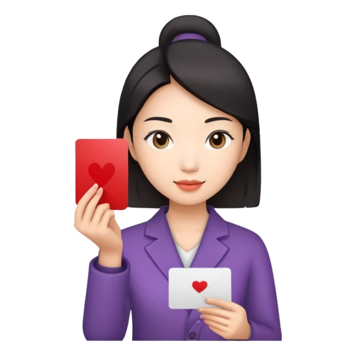 asian woman holding a card in one hand sticker