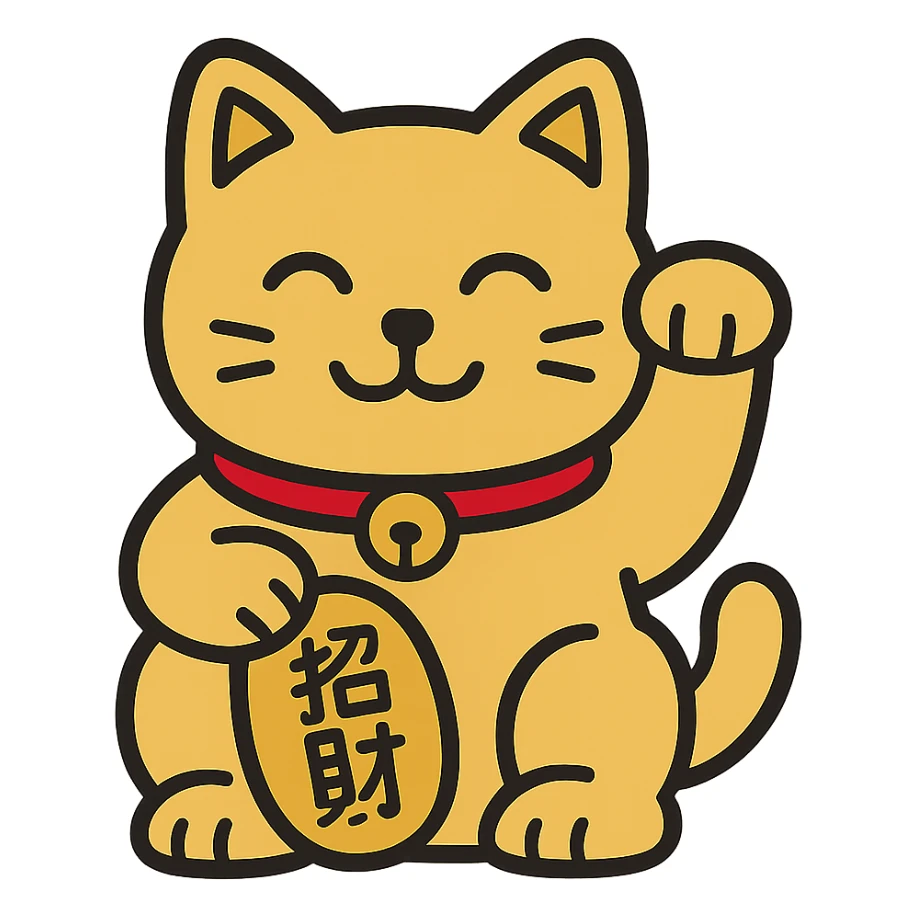 Gold Chinese lucky cat in a flat toon style  sticker
