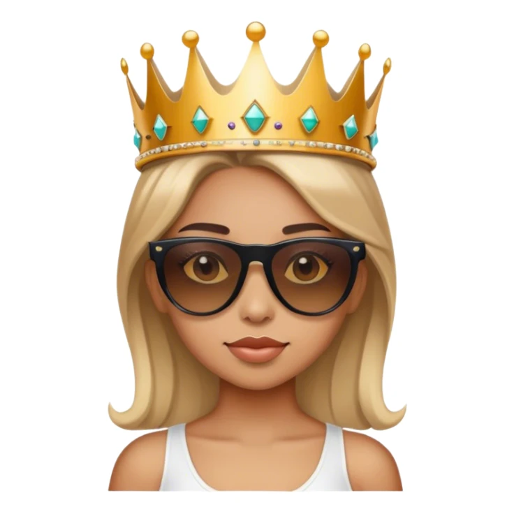 confident girl wearing unsee through sunglasses and a crown  sticker