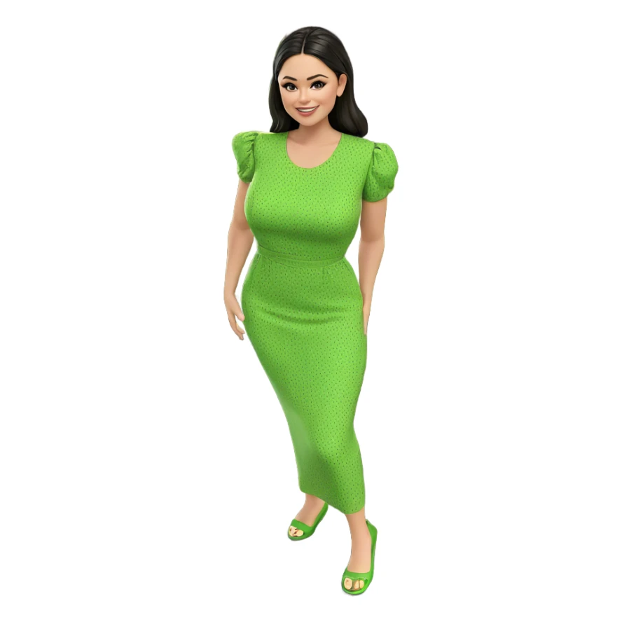 smiling girl in green dress sticker