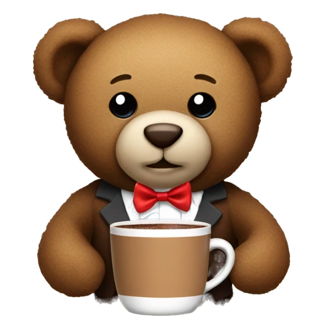 Teddy bear with a bow tie holding hot chocolate sticker