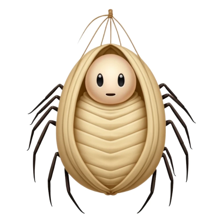 A full body image of a a human-shaped cocoon wrapped in spider silk.
The rounded, segmented wrapping and the faint lines across the surface resemble the way spiders encase prey (or unlucky characters) in silk this is meant to be a web-wrapped human body sticker