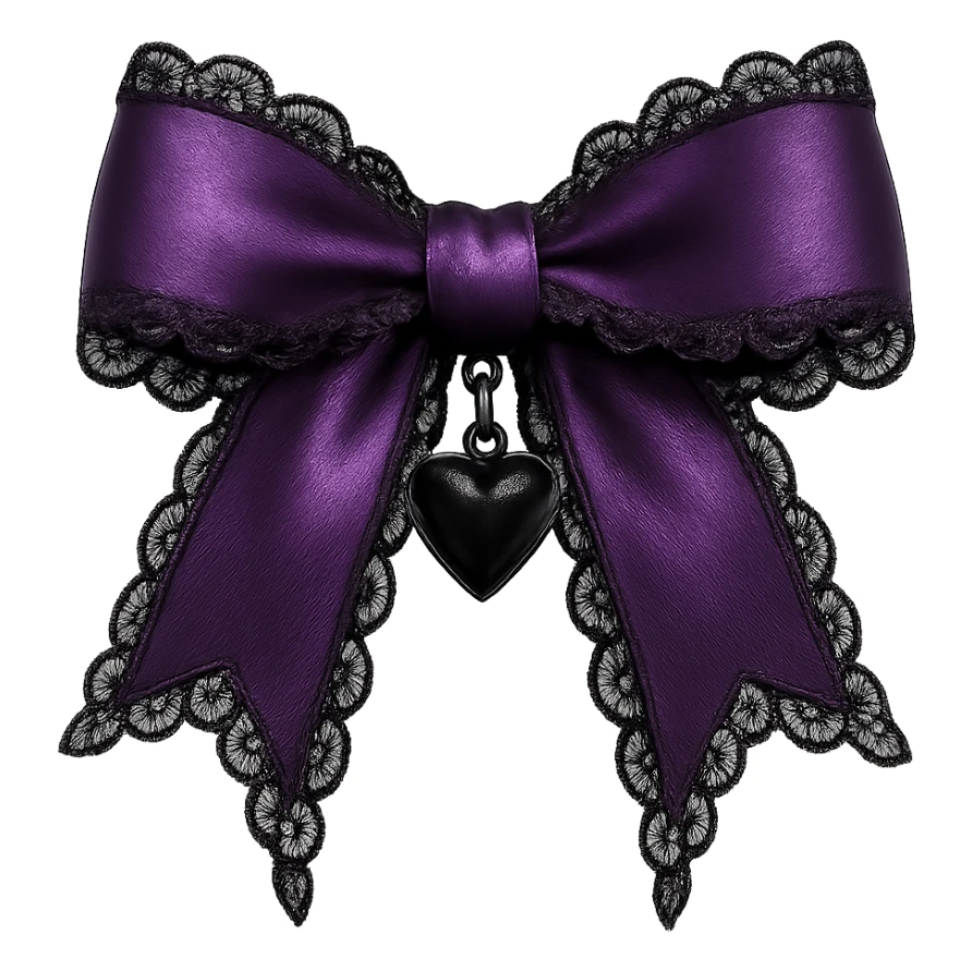 Purple gothic bow with black lace trim and heart charm, remove background sticker