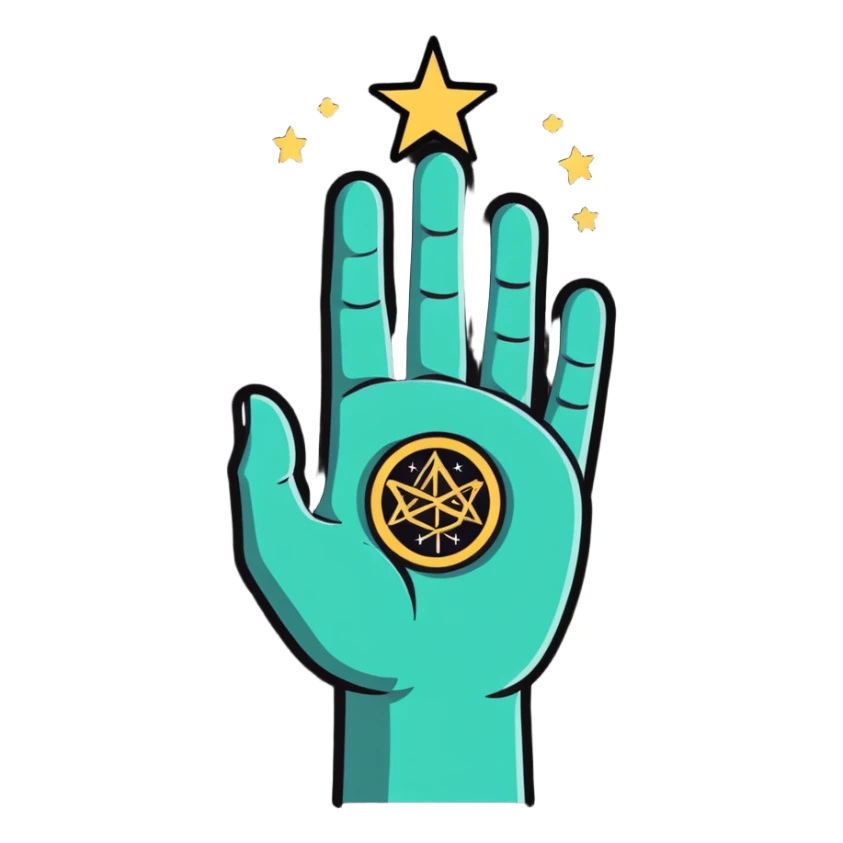 symbolic hand with runes and stars sticker