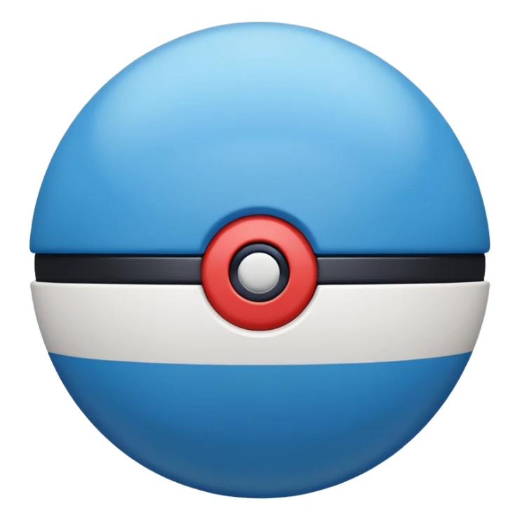 blue pokeball emoji, top half is a more saturated blue, bottom half is white, black stripe, with a white sheen, with a matte finish sticker