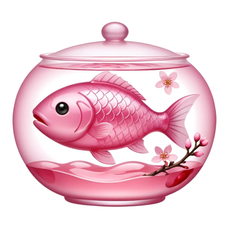 sakura pudding shaped like a fish with cherry blossom garnish sticker