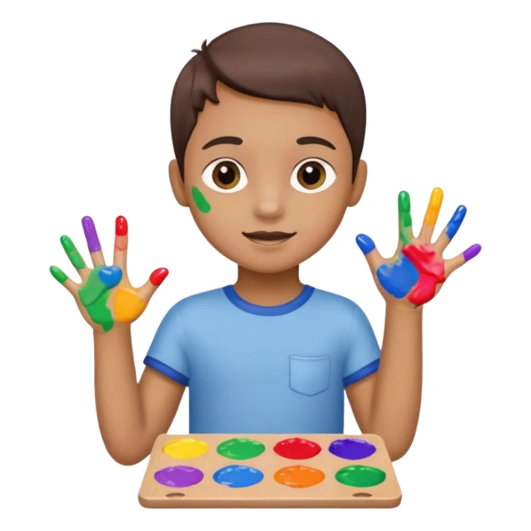 Kid with finger-painted hands and body, palette sticker