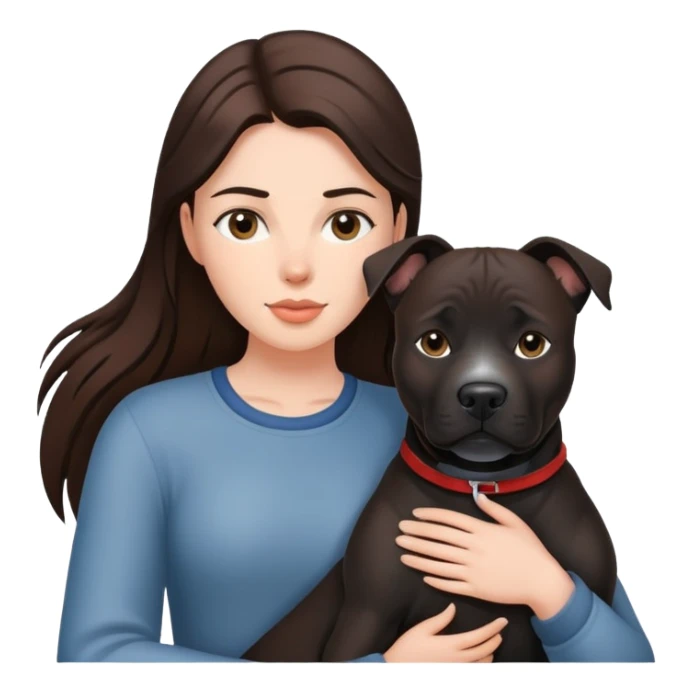 Brunette with a big black amstaff dog sticker