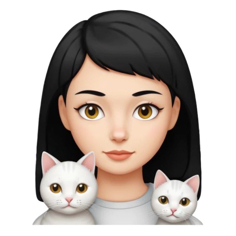 One white cat and Lady with black buzz cut hair and dimple on the right dide face sticker