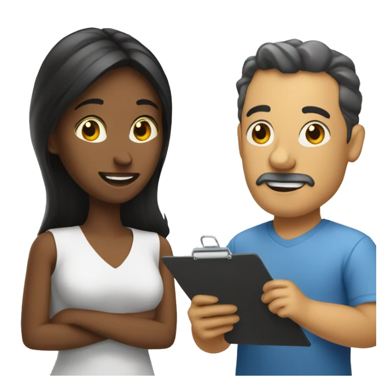 Woman with clipboard talking to man sticker