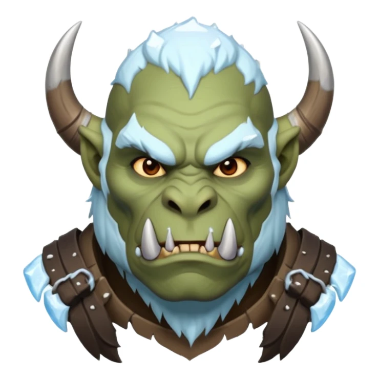 Fantasy orc emoji portrait, tusks lightly covered with ice and snow, winter predator look, strong silhouette, clean minimal emoji design, male/female variant
 sticker